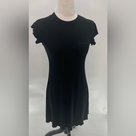 Urban Outfitters BDG Black Ribbed Knit Skater Dress with Ruffled Sleeves Size S - Picture 1 of 7